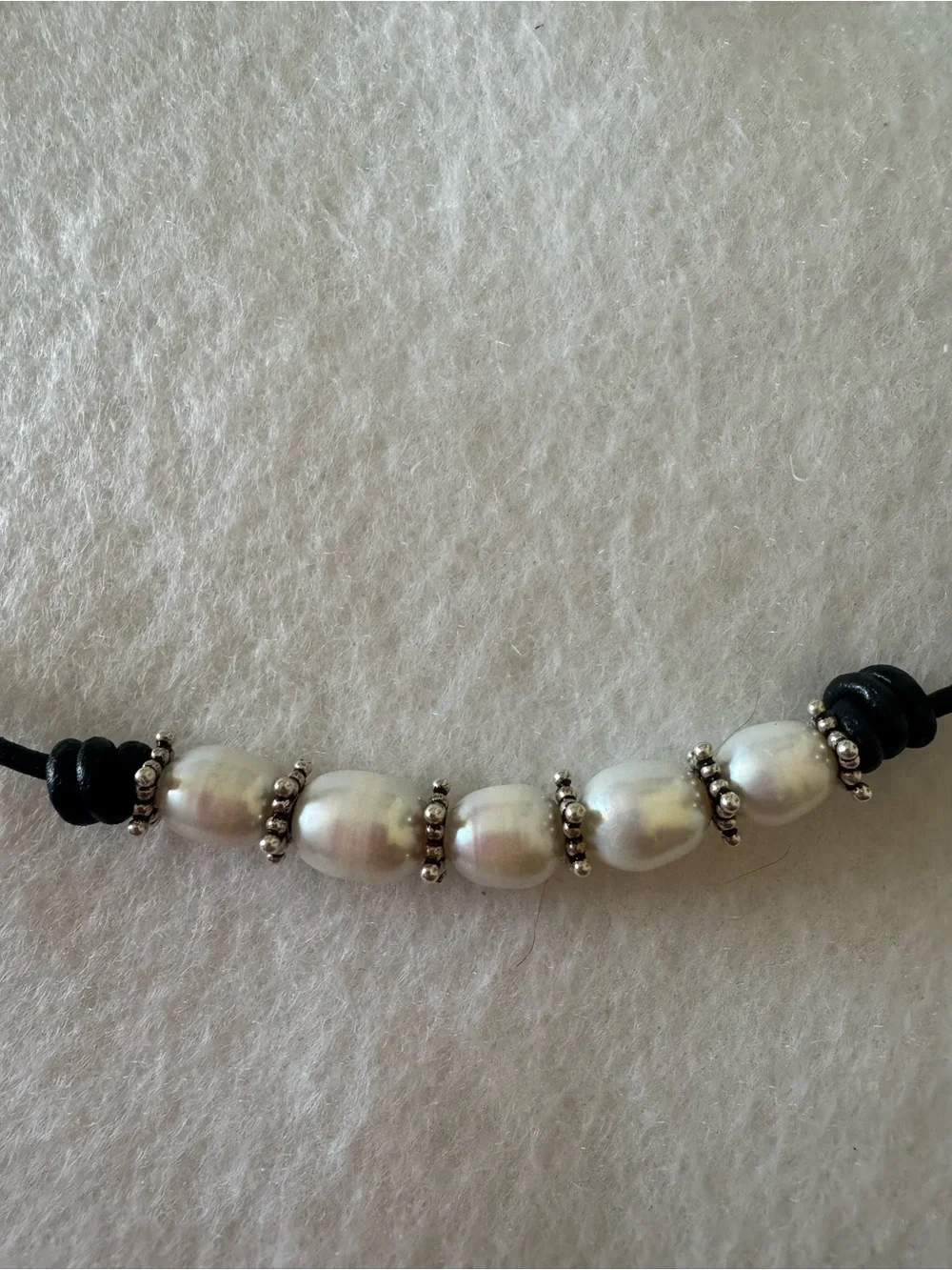 Sundance 925 Sterling Silver and Pearl Black Leather Cord Choker Necklace NEW
